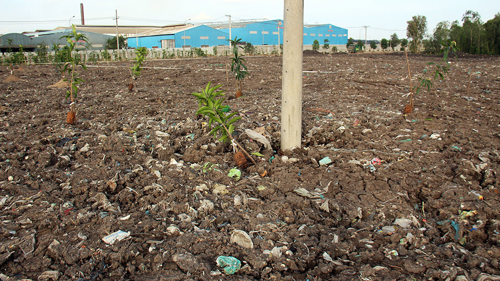 Untreated plastic waste is spotted in the soil