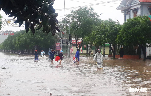 A street in the north-central province of Nghe An is flooded on September 15, 2017.