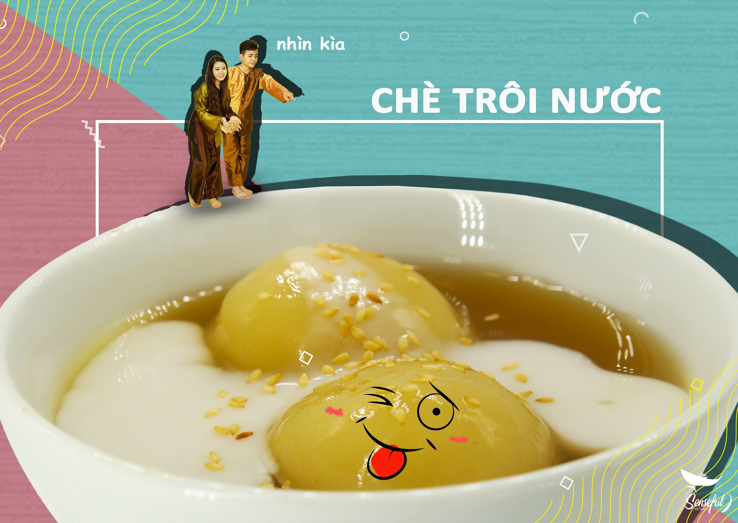Che troi nuoc (sweet dessert soup with sticky rice balls and mung bean fillings)