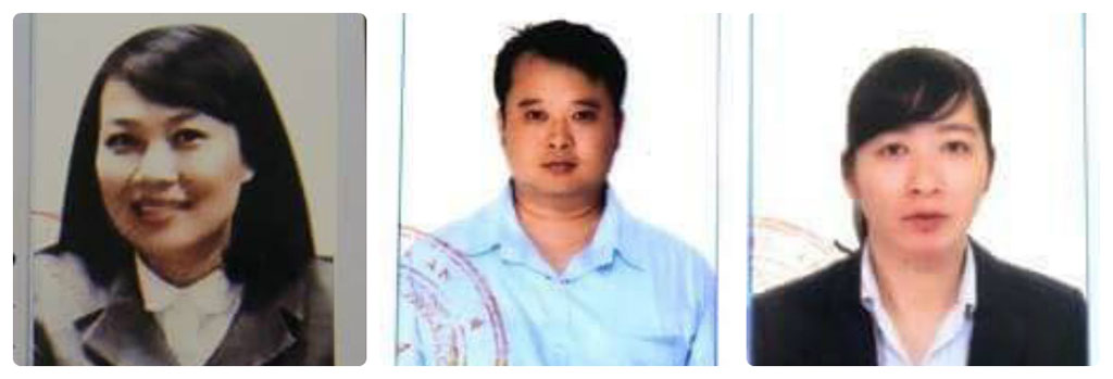 From left, Tran Thi Kim Chi, Le Vuong Hoang, and Nguyen Thi Minh Hue in photos provided by police