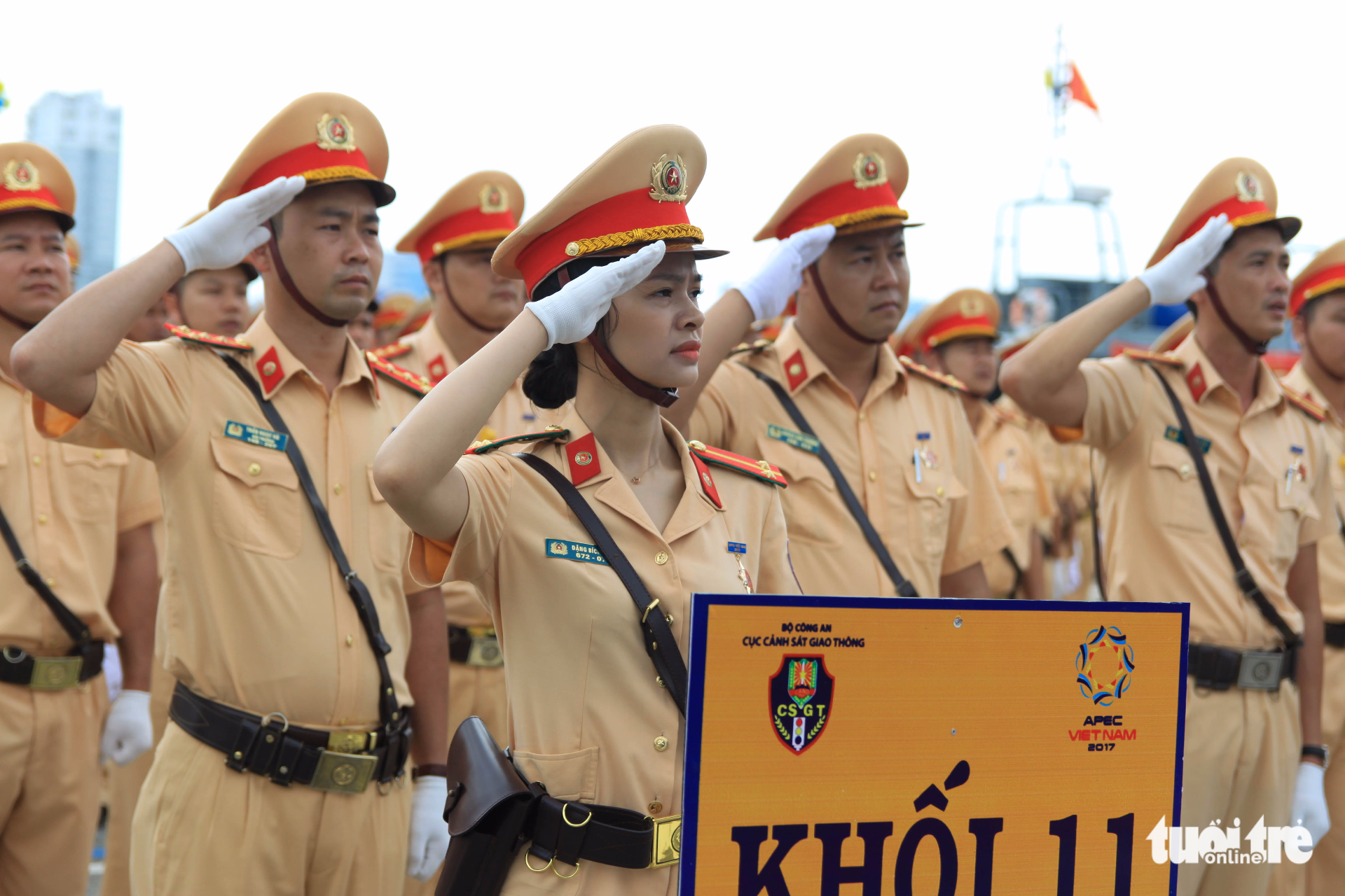 Traffic officers salute the flag at the ceremony on October 15, 2017.