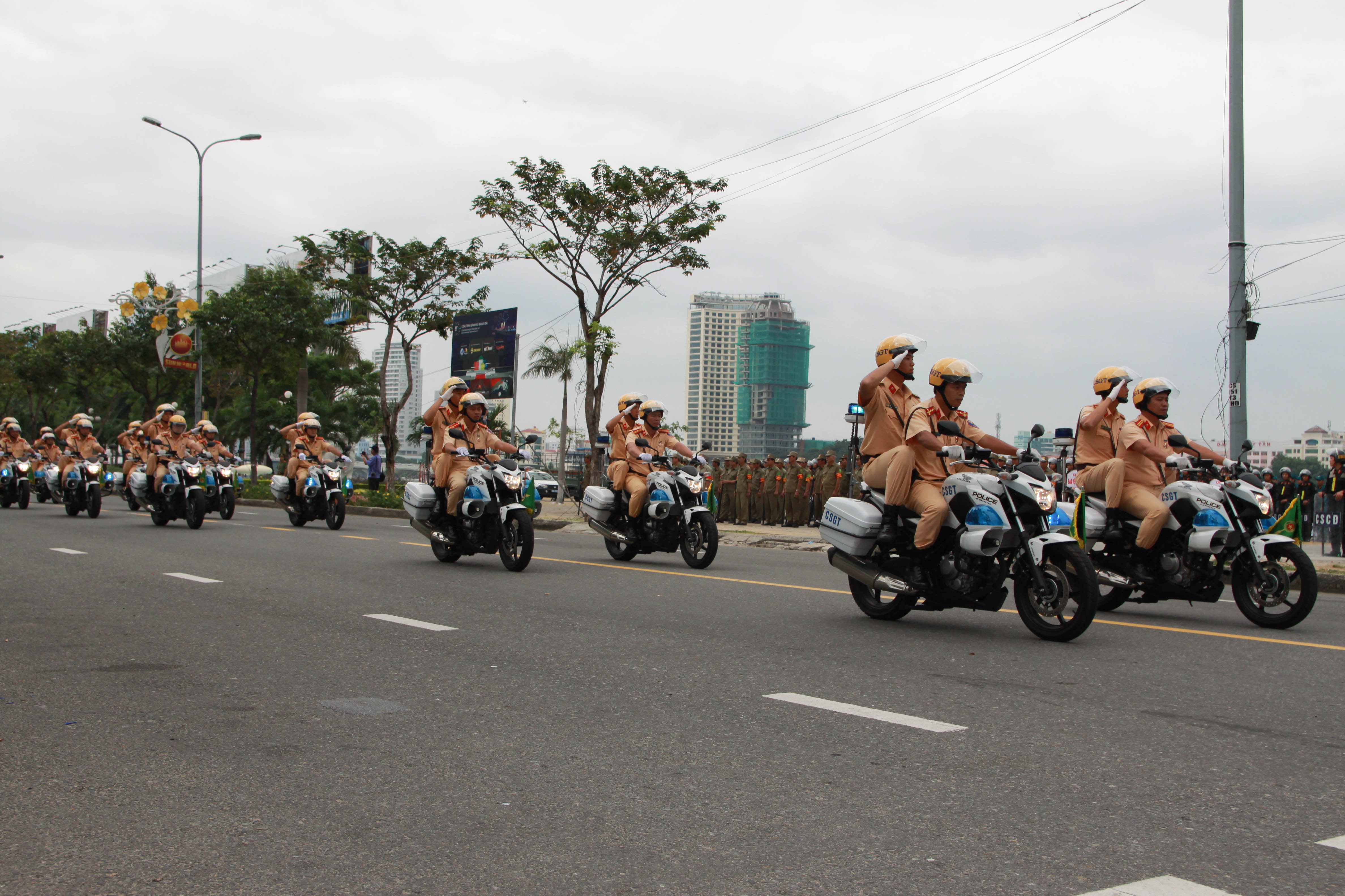 A motorcade of traffic police units