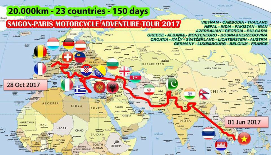 A map showing Khoa’s journey from Vietnam to Paris