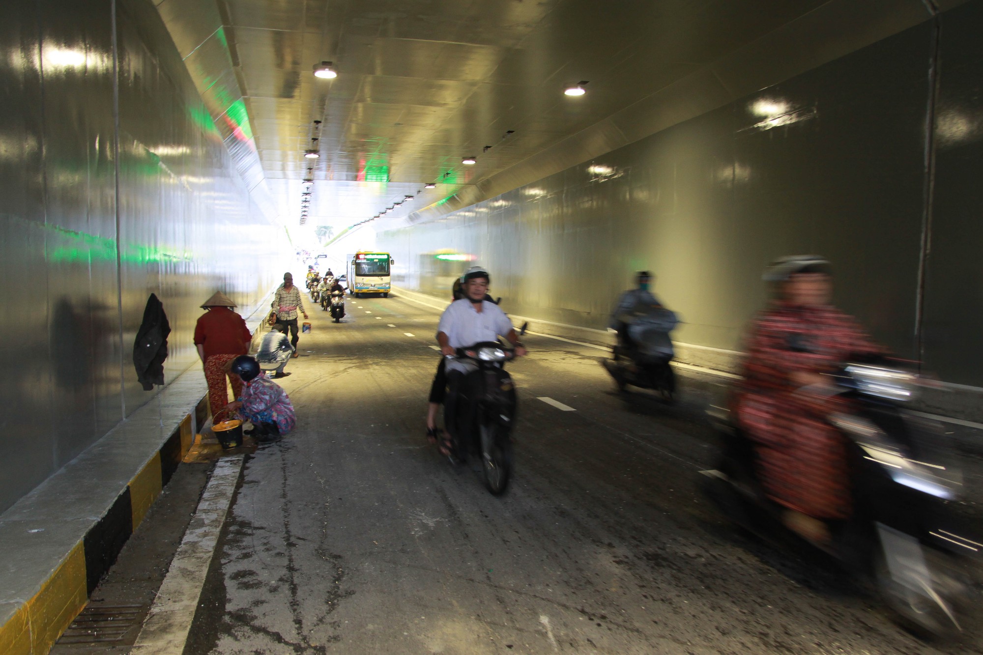 Commuters travel on the newly-constructed underpass. Photo: Tuoi Tre