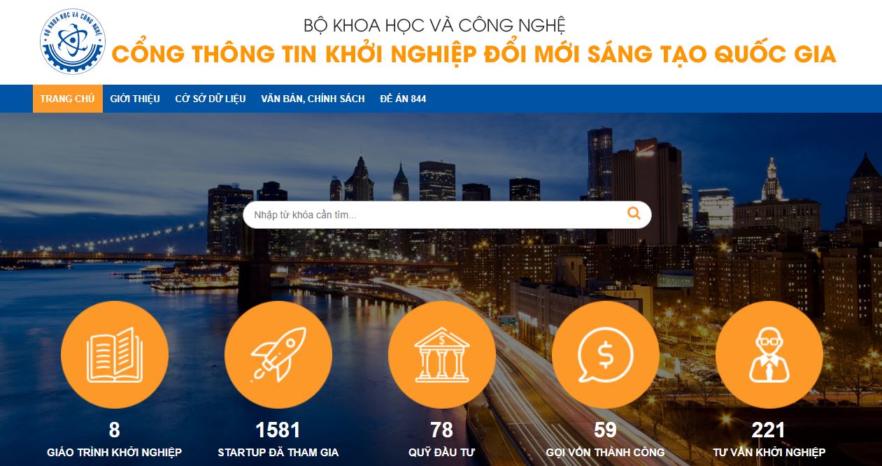 The homepage of the government-run website for startups in Vietnam.