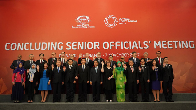 Delegates pose for a group picture at the APEC summit in Da Nang, Vietnam, November 6, 2017. Photo: Tuoi Tre
