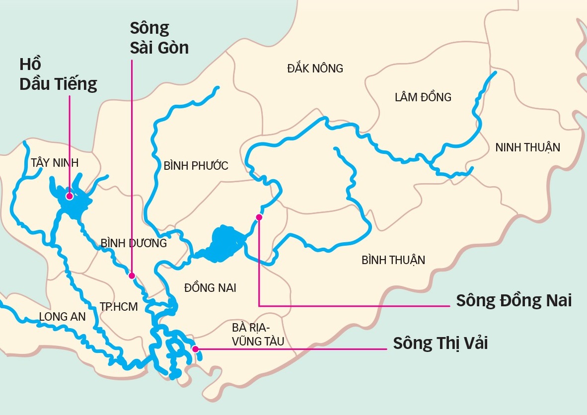 A map detailing the basin of the Dong Nai River in southern Vietnam. Photo: Tuoi Tre