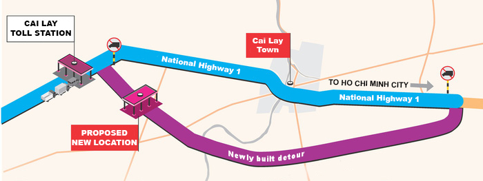 An infographic illustrating the location of the Cai Lay toll station. Graphic: Tuoi Tre