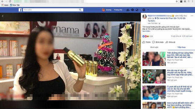A celeb promotes a product via Facebook Live in this screenshot. Photo: Tuoi Tre
