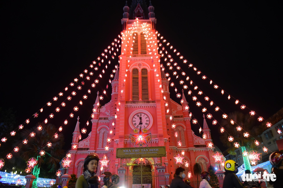 The renowned pink-colored Tan Dinh Church in District 1, Ho Chi Minh City has been one of the most-visited places. Photo: Tuoi Tre