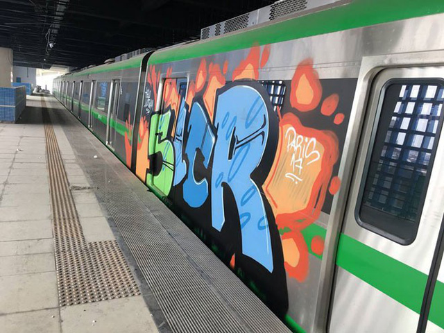 Graffiti paintings on a train car. Photo: Tuoi Tre