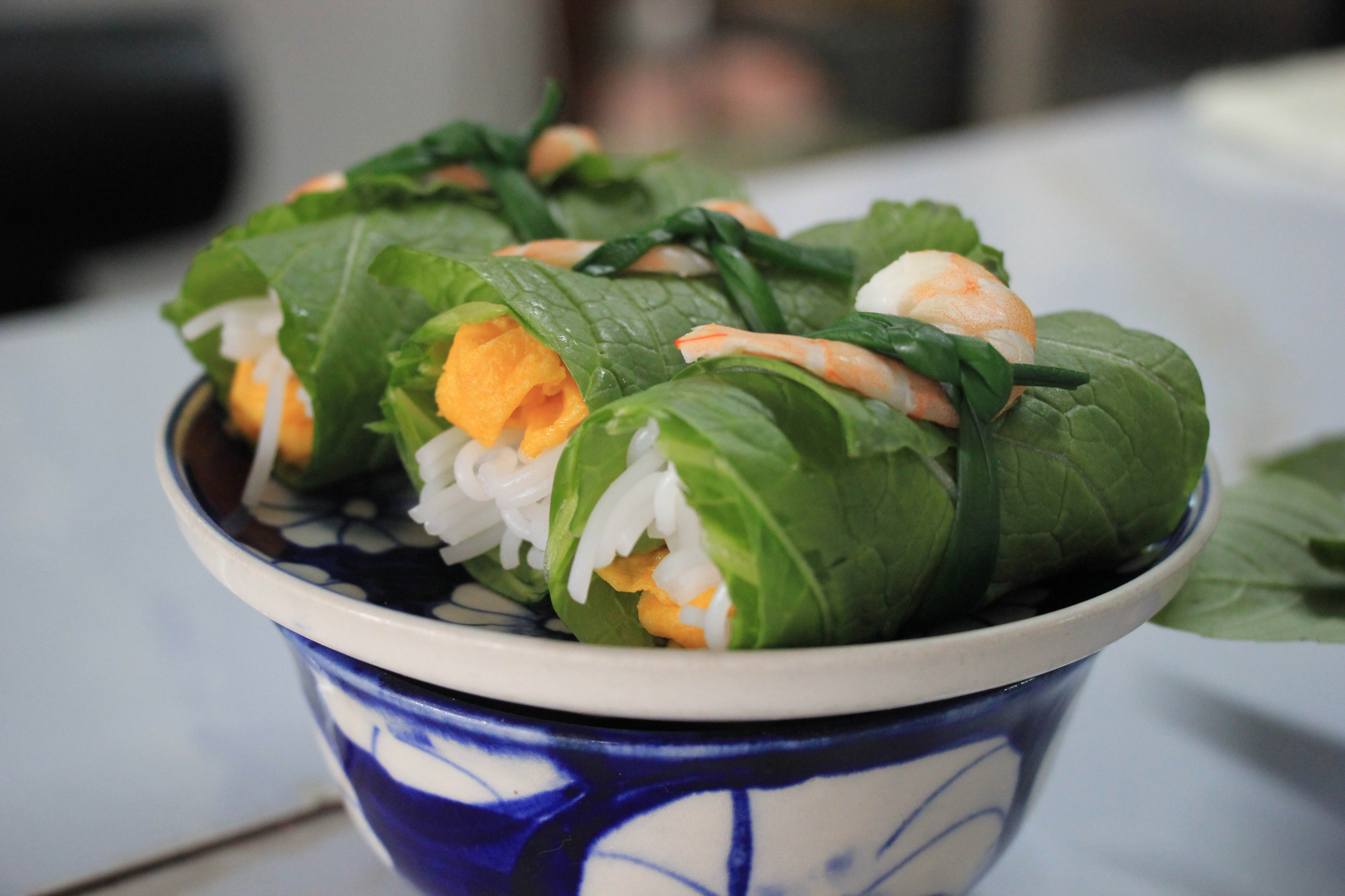 Three rolls of cuốn diếp, a delicacy from northern Vietnam. Photo: Dong Nguyen/Tuoi Tre News