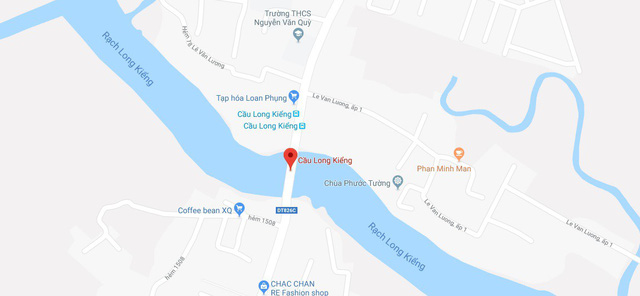 A Google Maps photo showing the location of the Long Kien Bridge in Nha Be District, Ho Chi Minh City.