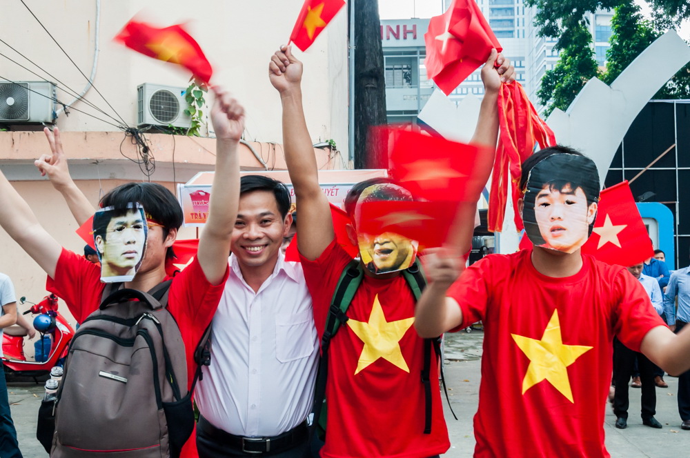 Fans before the kick-off of Vietnam’s U23 AFC Championship semi-final against Qatar on January 23, 2018 at the Ho Chi Minh City Youth Cultural House. Photo: Vu Ha Kim Vy