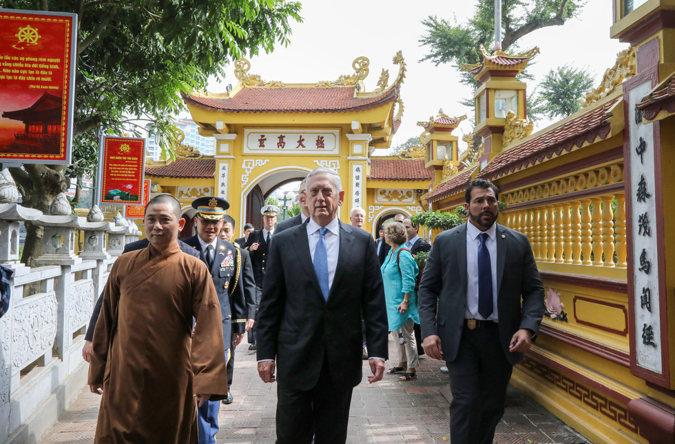 Secretary James Mattis visits the Tran Quoc Pagoda in Hanoi on the morning of January 25, 2018.