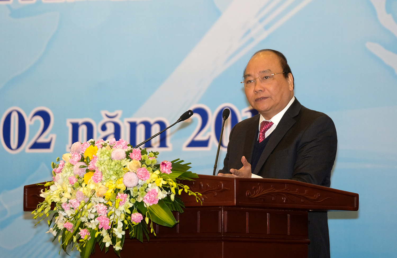 Vietnam's Prime Minister Nguyen Xuan Phuc delivers remarks at a conference in Hanoi on February 7, 2018. Photo: VGP