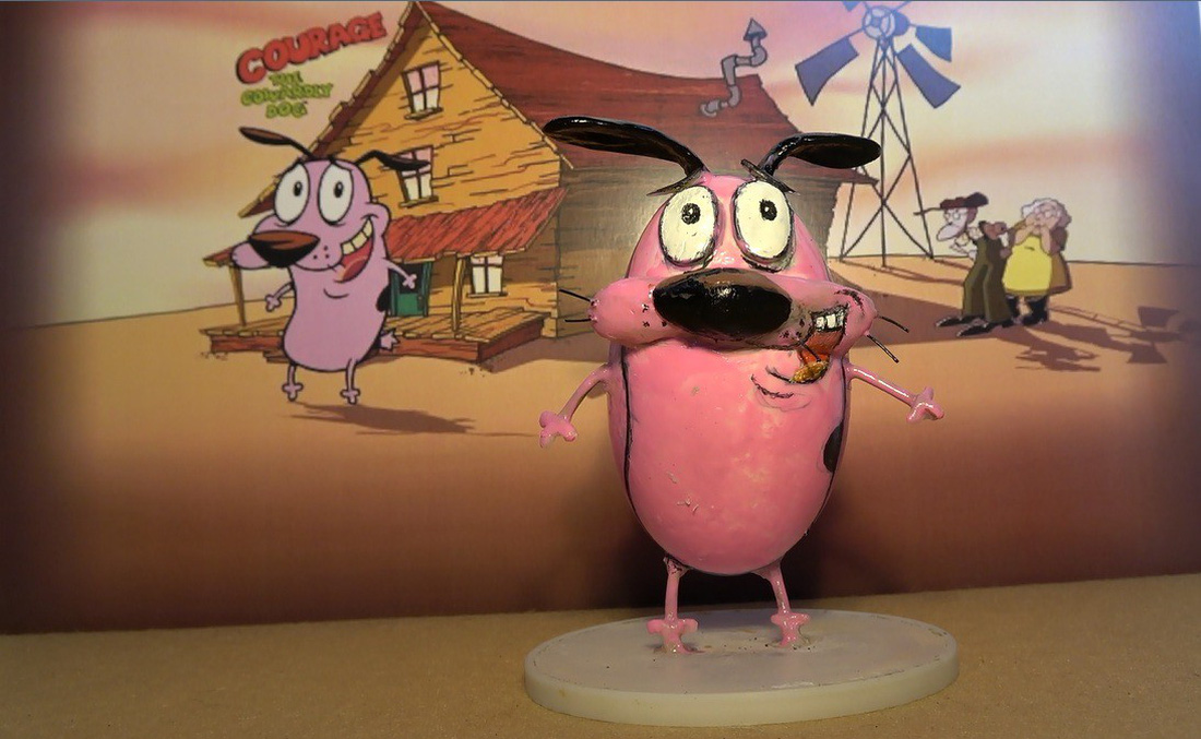 A figurine inspired by Courage the Cowardly Dog animated series