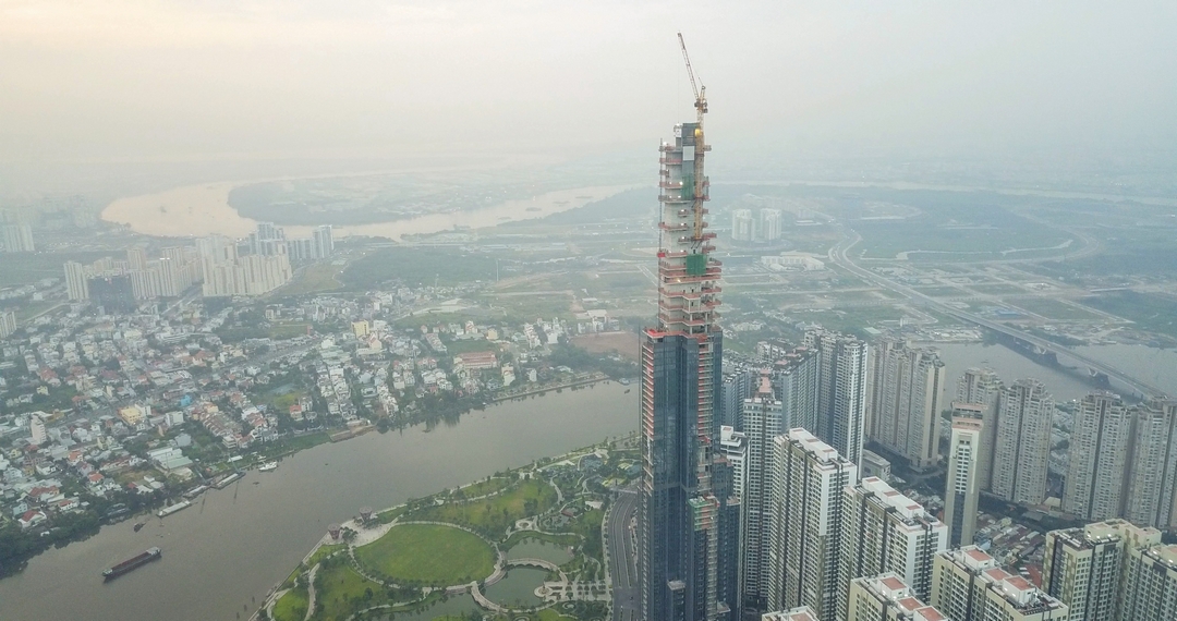 An aerial view of the under-construction Landmark 81 on March 9, 2018. Photo: Coteccons