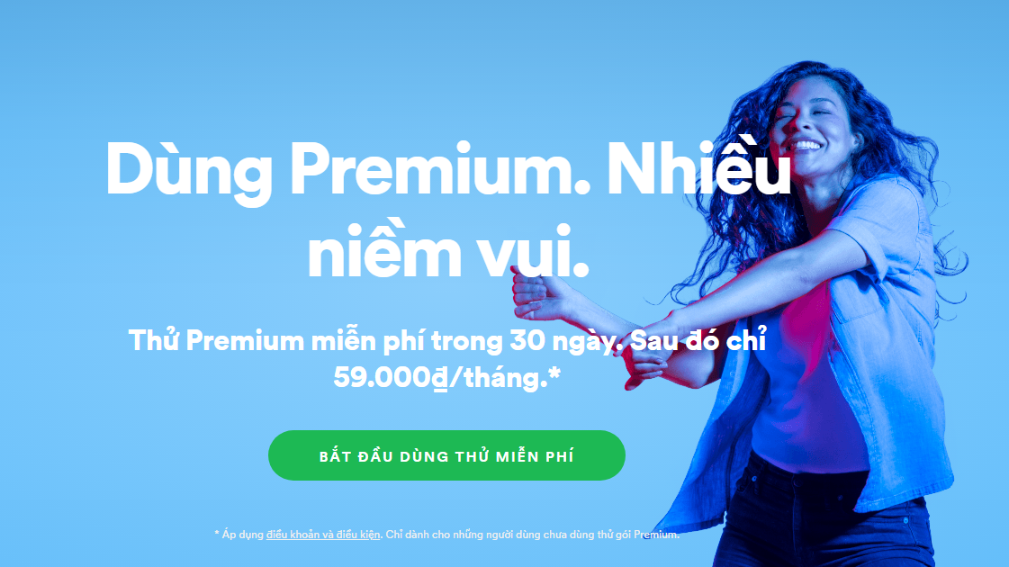 A Spotify banner advertising its premium subscription in Vietnamese