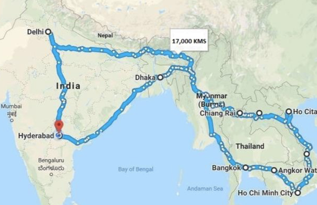 The bikers’ itinerary with a 17,000-kilometer route. Photo courtesy of the bikers