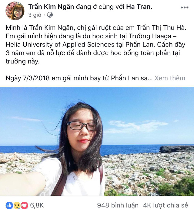 A screenshot of the Facebook update of Tran Kim Ngan.