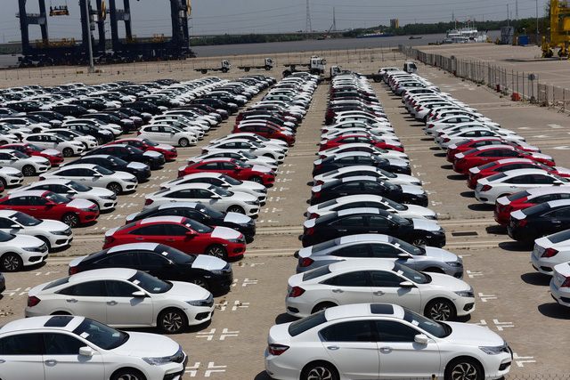 Imported cars are parked at a port in Ho Chi Minh City. Photo: Tuoi Tre