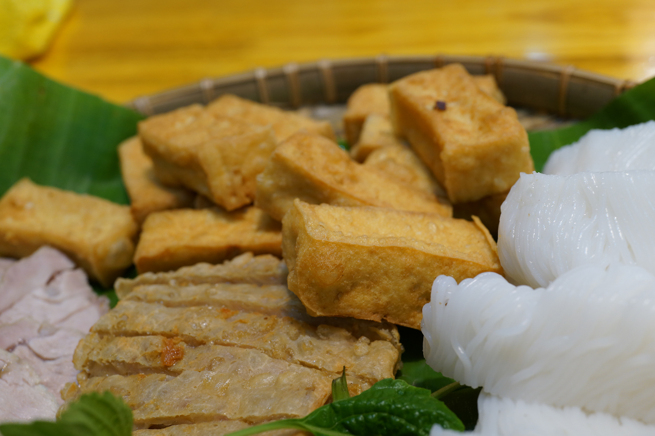'Bun dau mam tom' often comes with crispy fried tofu. Photo: Tien Bui
