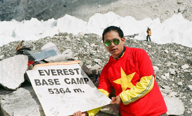 Nguyen Manh Duy is seen at Everest Base Camp in 2015 in a photo he provided