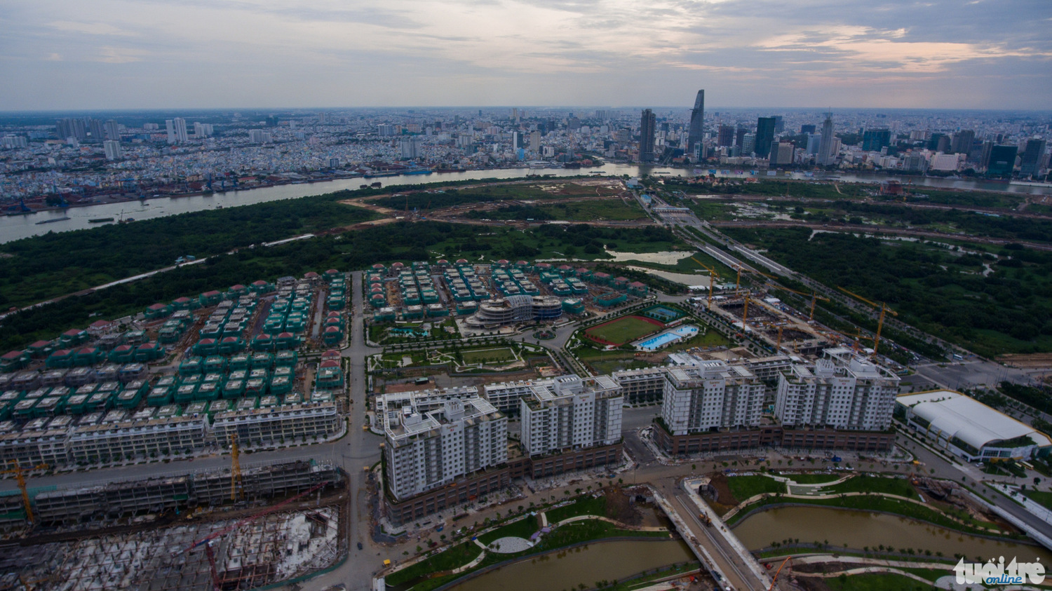An aerial view of the under-development Thu Thiem New Urban Area in District 2, Ho Chi Minh City. Photo: Tuoi Tre