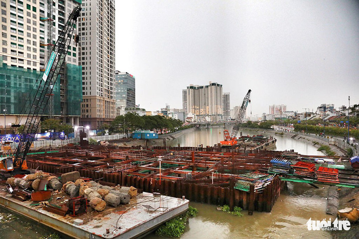 The construction site for a tide gate in Ho Chi Minh City has been abandoned in this photo taken in May 2018. Photo: Tuoi Tre