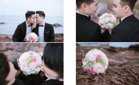 A collage of wedding photos by a Vietnamese gay couple from the northern city of Hai Phong.