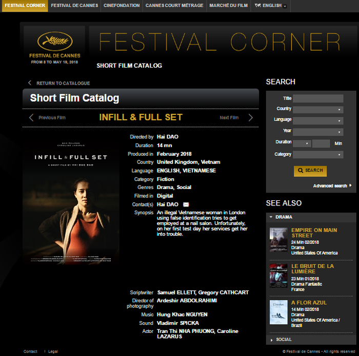 An image from Infill & Full set is featured on the Cannes website in this screenshot.