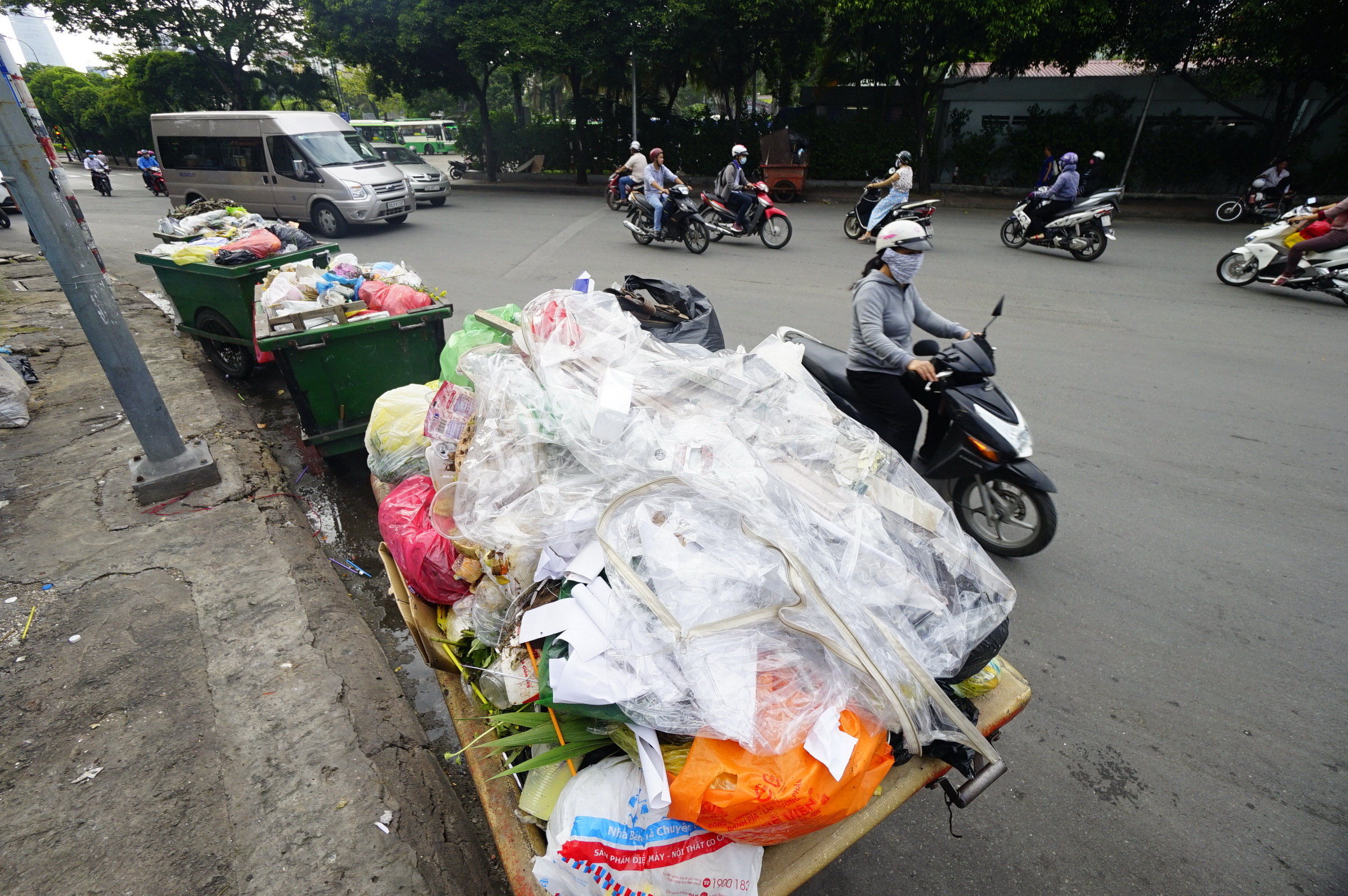 Plastic is seen among a pile of waste on a street in Ho Chi Minh City. Photo: Tuoi Tre