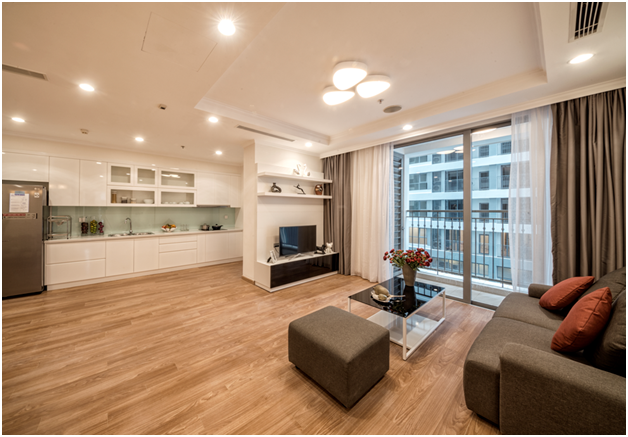 The sunlit living room is designed to resemble an apartment in Singapore