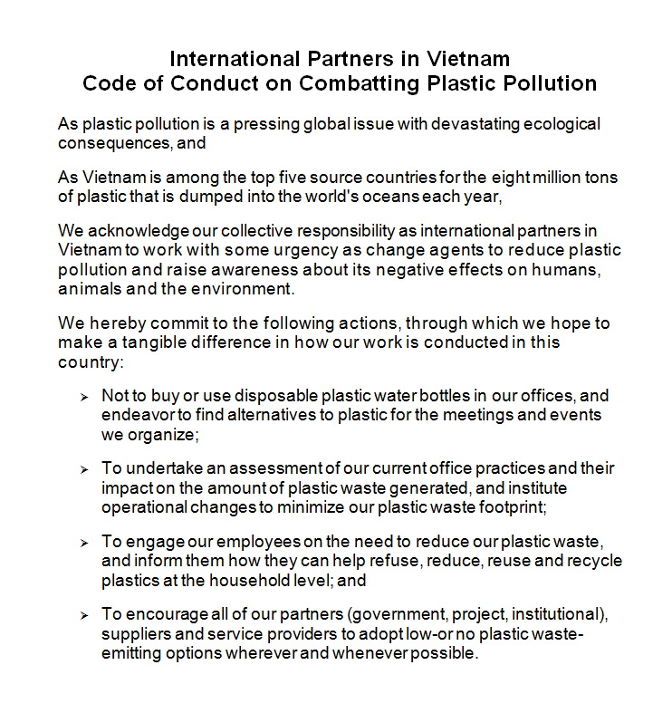 A photo capturing the code of conduct on combating plastic pollution in Vietnam posted on the verified Facebook page of the Consulate General of Canada.