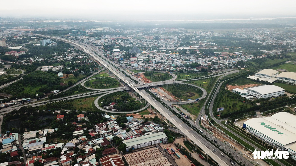 An aerial view of the under-construction first metro line in Ho Chi Minh City. Photo: Tuoi Tre