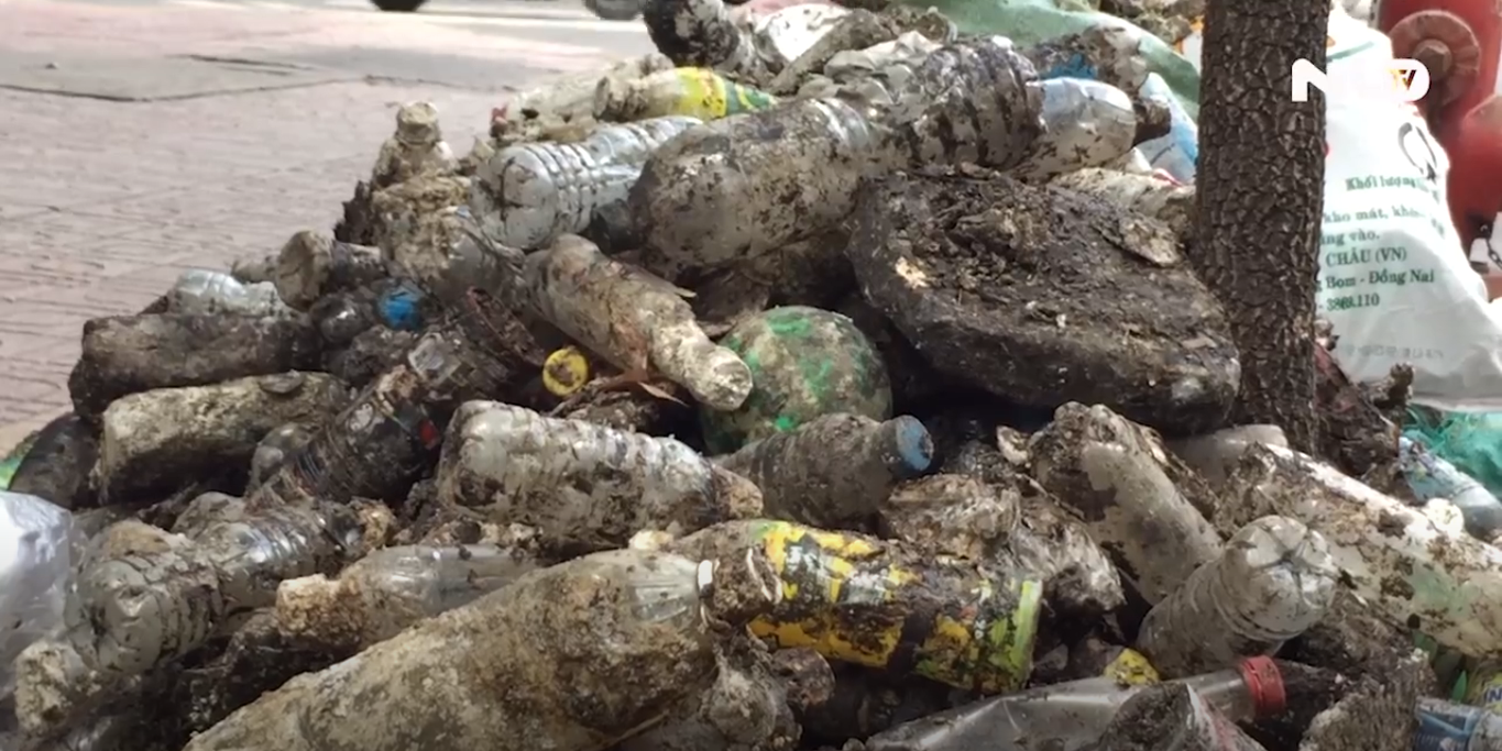 A pile of trash collected from sewers along Vo Van Tan Street in Ho Chi Minh City, Vietnam, on June 20, 2018, is seen in this screenshot
