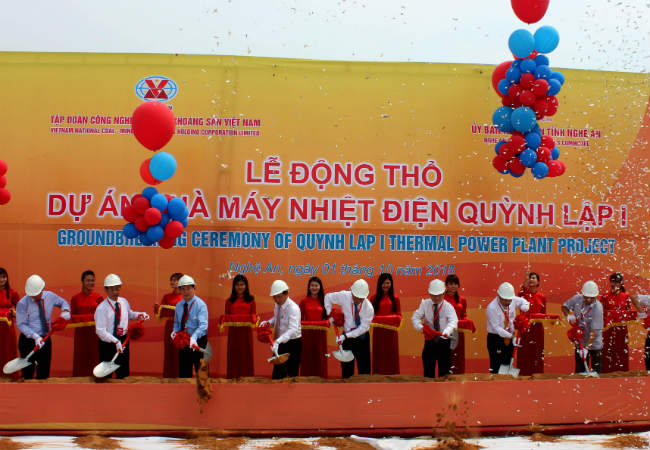 Officials perform a ground-breaking ceremony for the Quynh Lap 1 thermal power plant project in Nghe An Province in north-central Vietnam.