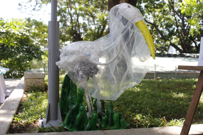 An object describing a stork in Spain covered in a nylon bag is seen at the ‘Plastic Monster’ exhibition in Da Nang, Vietnam, June 30 and July 1, 2018. Photo: Tuoi Tre