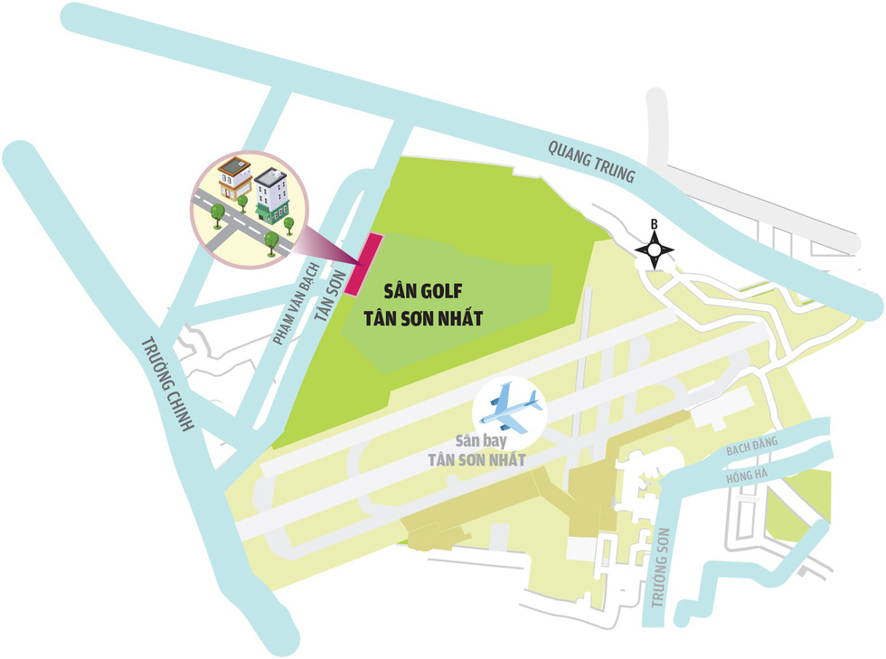 A map detailing the location of the project next to a golf course situated north of Tan Son Nhat International Airport. Photo: Tuoi Tre