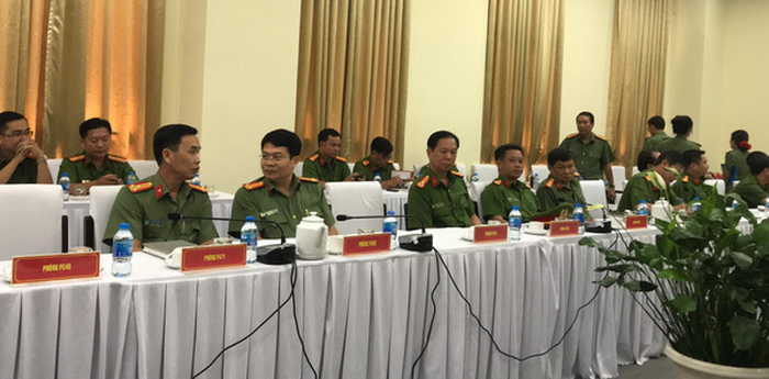 Police officials attend the press conference on July 5, 2018. Photo: Tuoi Tre