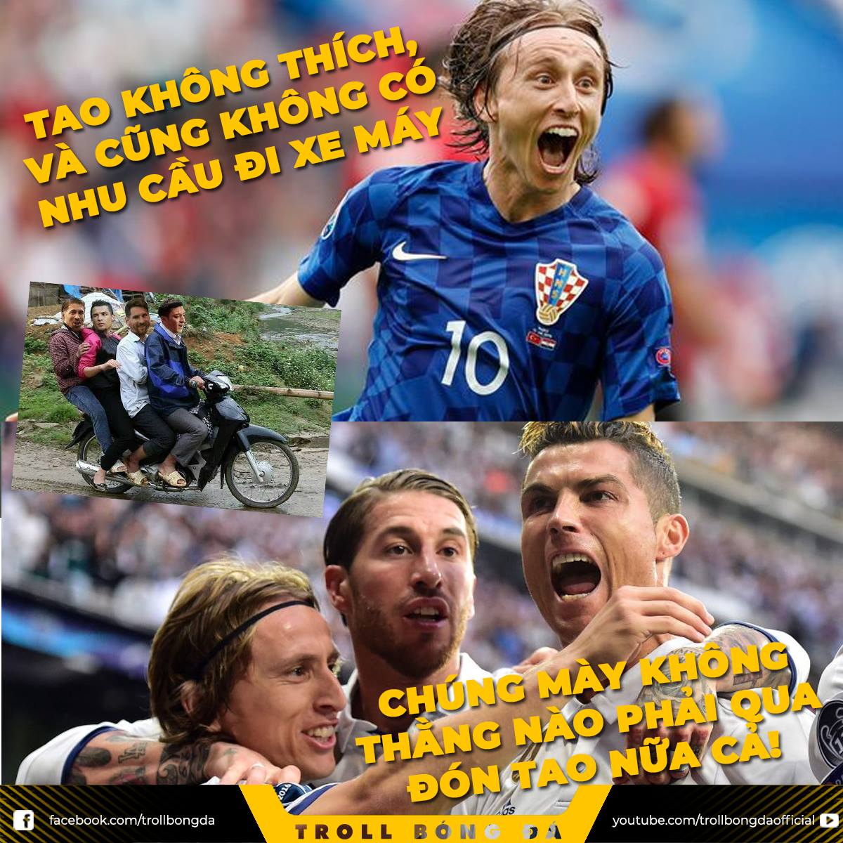 Croatia’s Luka Modric refusing an invitation to jump on the back of Ronaldo and Ramos’s motorbike, after his team eliminated Denmark on penalties on Monday’s game.