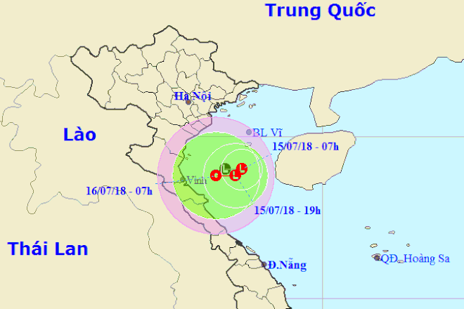 A map detailing the location of the low-pressure zone on June 15, 2018. Photo: Tuoi Tre