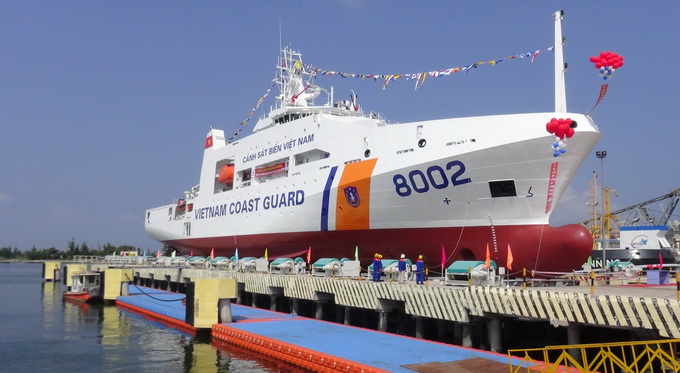 Coast guard ship with helipad launched in central Vietnam