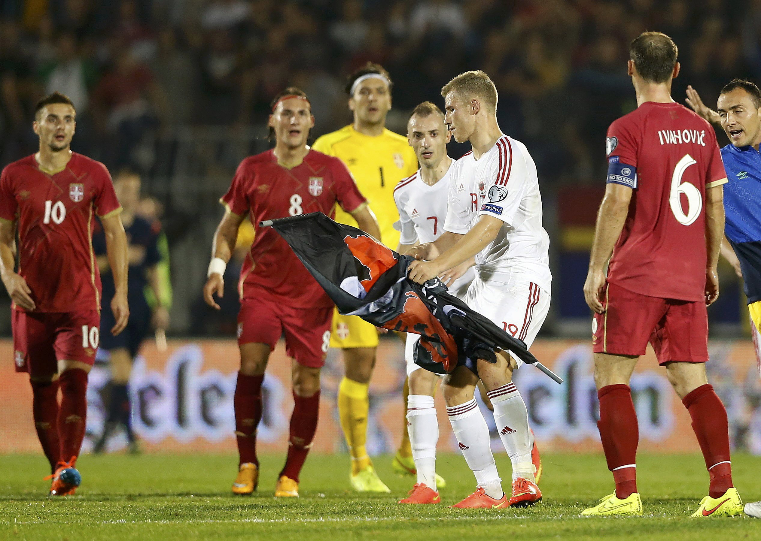 Serbia-Albania match abandoned following drone stunt, brawl