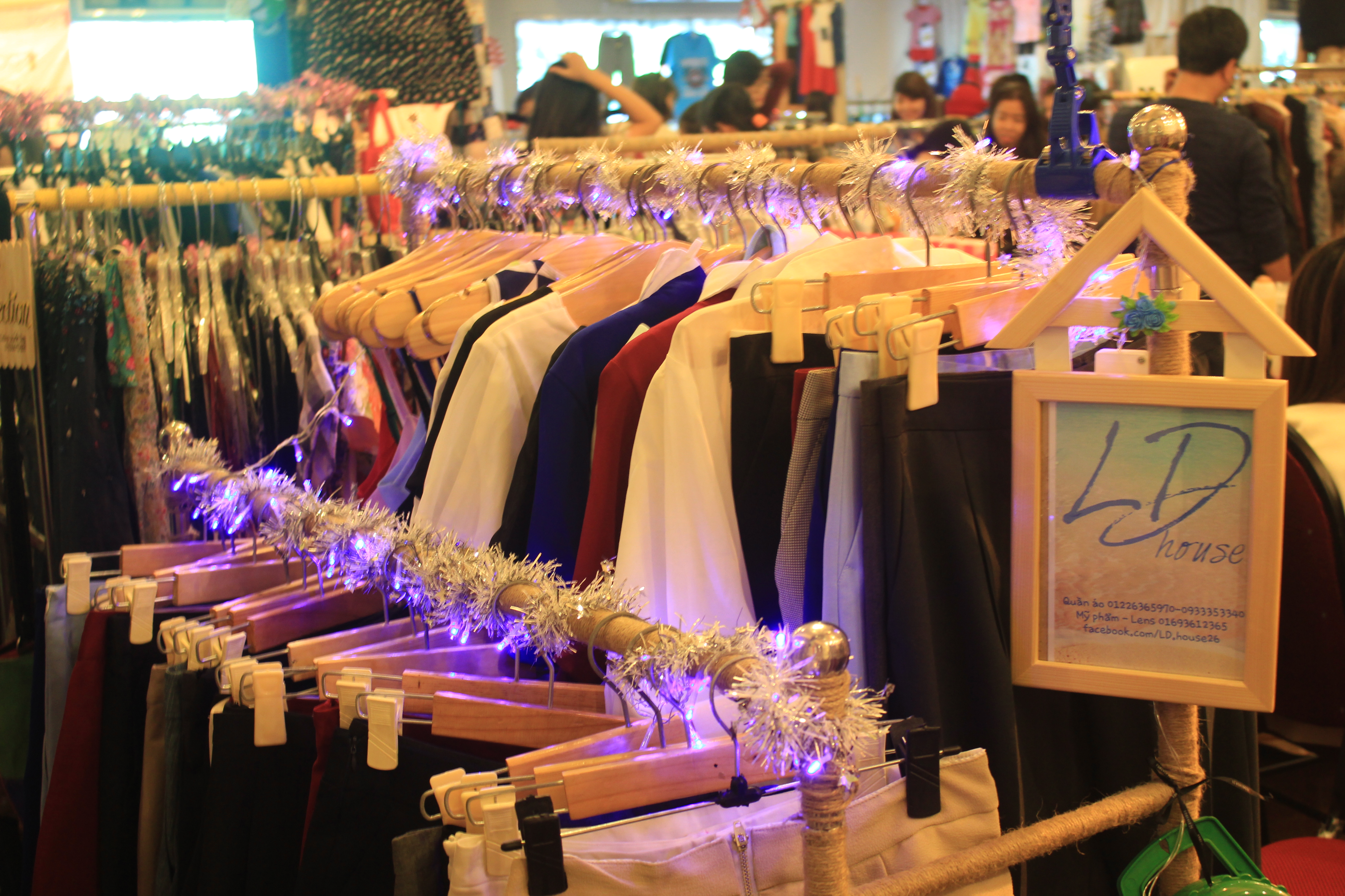 A clothing booth decorated with silver decorative wires at the 1Spot flea market in District 1, Ho Chi Minh City, on December 20, 2014.