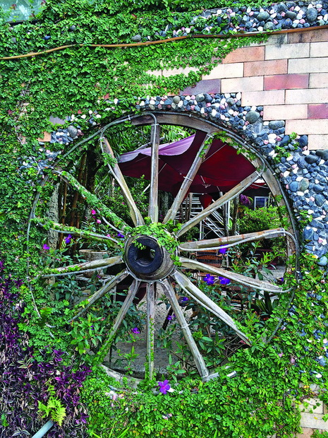 A decorative wheel at a century-old villa in Da Lat, part of which has been turned into a cafe.