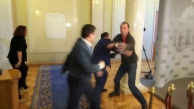 Video: Ukrainian deputies in parliament building fistfight