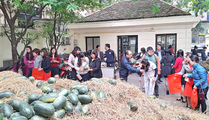 Vietnamese ministry officials turn watermelon sellers to lend farmers a hand