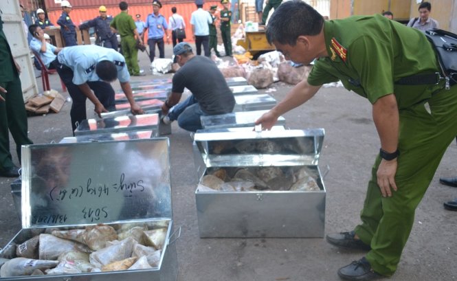 Vietnam port customs find over 700kg of wildlife tusk, horn hidden in fake marble